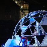 close up of floating geodesic dome by freedomes during the midnight reflection silent concert