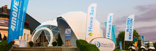 entrance to freedomes geodesic domes at world amateur golfers championship in binowo