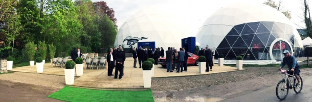 f700 and f300 geodesic domes during european launch of the new ford mustang
