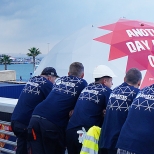 freedomes crew overlooking geodesic domes for vestas and volvo ocean race in allicante spain