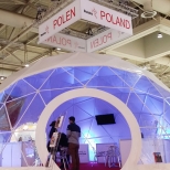 front of geodesic dome by freedome in hannover messe