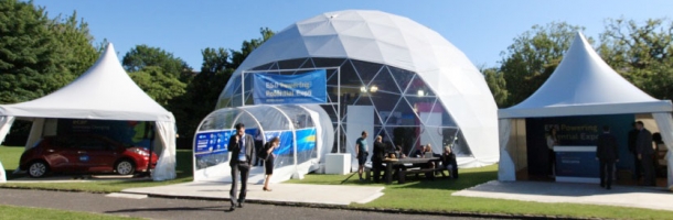 front of geodesic dome structure for esb expo