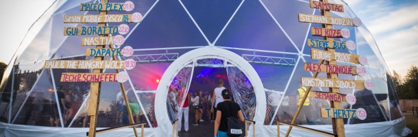 front section of the freedome 700 geodesic dome by freedomes at the utopia island festival 2016