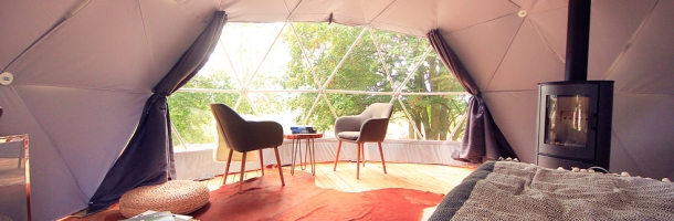 interior of 20sqm geodesic dome for glamping