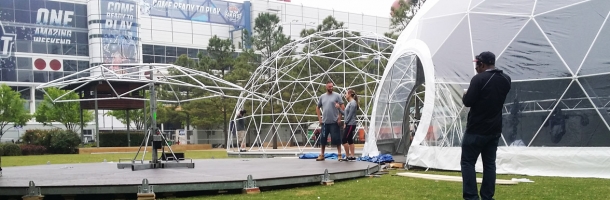 mike figiel from freedomes and mktg crew during assembly of at t domes
