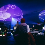 music and projections show in 300 square meter geodesic dome