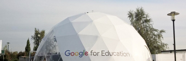 new google for education logo on freedome 75 geodesic dome