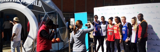 people posing in front of f30 geodesic dome by freedomes for nba in south africa