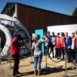 people posing in front of f30 geodesic dome by freedomes for nba in south africa
