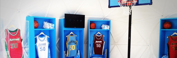 shirt and shoes display in f30 geodesic dome by freedomes for nba in game in south africa