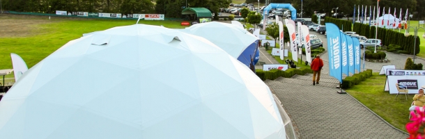 two geodesic domes by freedomes for world amateur golfers championship in binowo