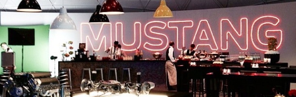 unique bar with mustang neon in a geodesic dome from freedomes